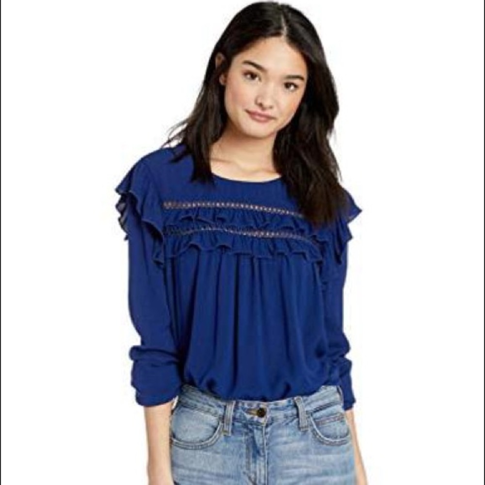 Jack by BB Dakota Revolve Blue Hi-Low Ruffle Top